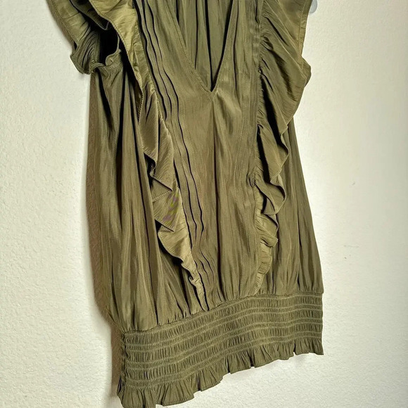 Ramy Brook Smocked Ruffle Sleeveless Green Top Blouse fits like XS/S - Picture 5 of 13
